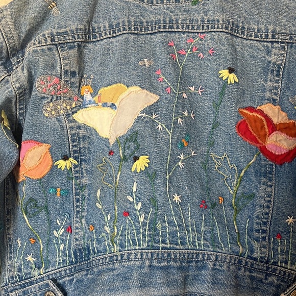 Vintage Girl's M GAP ORIGINAL Blue Denim / Jean Jacket with Floral Embroidery - Picture 7 of 11